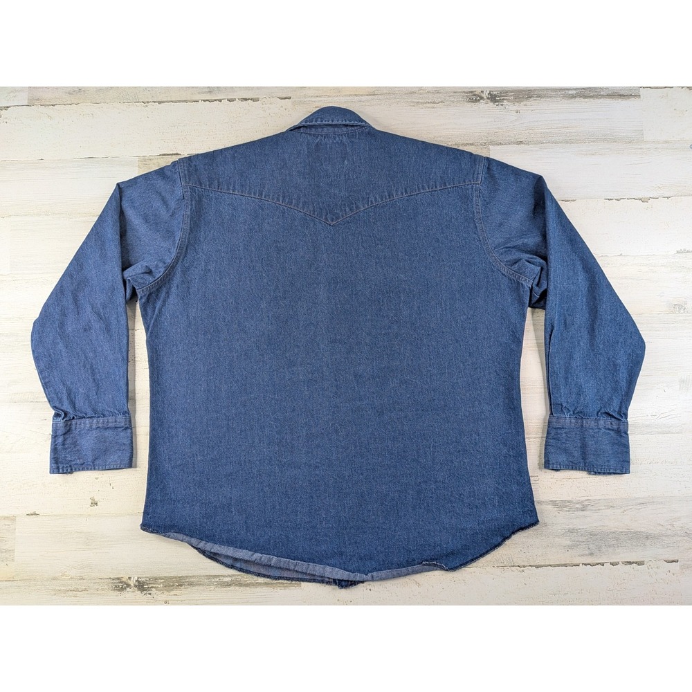 Vintage Wrangler Mens XL Denim Pearl Snap Western Shirt Blue Long Sleeve MS70119 - Picture 8 of 11